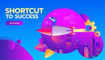 Business competition concept. Businessman flying forward with a rocket engine racing to success on business. Vector concept illustration with flat style