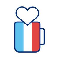 bandera de francia en taza con estilo de línea de corazón vector