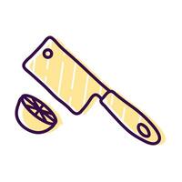 cuchillo de hacha y línea de medio limón y diseño de vector de icono de estilo de relleno