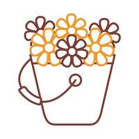 flowers inside bucket line style icon vector design