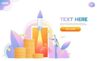 Business Startup responsive landing page or hero banner design of entrepreneur analyzing his company growth or success. vector