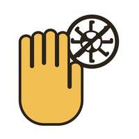 hand with covid19 virus particles line duo color style vector