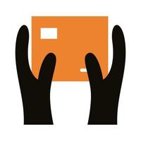 hands lifting box carton delivery service silhouette style vector