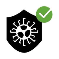 shield with covid19 virus particle silhouette style vector