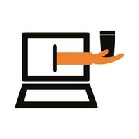 laptop with delivery service silhouette style icon vector
