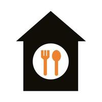 house with fork and spoon delivery service silhouette style vector