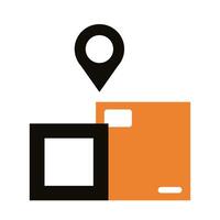 boxes carton with pin location delivery service silhouette style vector