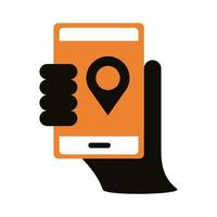 smartphone with pin location silhouette style icon vector