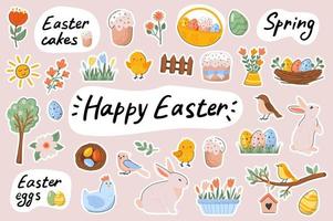 Happy Easter cute stickers template set vector