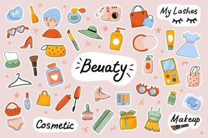 Beauty cute stickers template set vector