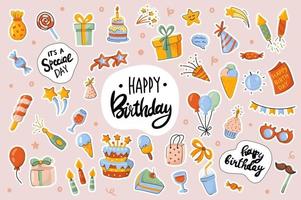 Happy Birthday cute stickers template set vector