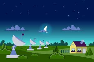 Radio telescopes station landscape background vector