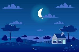 Moon in sky at spring village landscape background vector