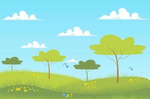 Spring green meadow landscape background vector