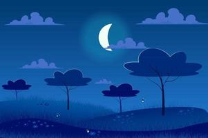 Moonlight night at spring landscape background vector