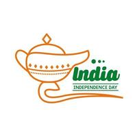 Independece day india celebration with magic lamp line style icon vector