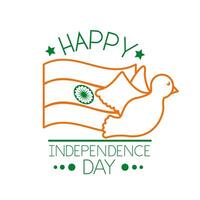 Independece day india celebration with flag and dove flying line style vector