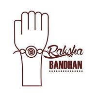 happy raksha bandhan celebration with hand using wristband line style vector