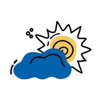 summer sun with cloud line and fill icon vector