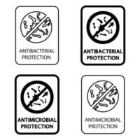 Badges for material with antimicrobial and antiviral protection Antibacterial protection resistant to microorganisms product Antimicrobial coating defense information sign Protect covering vector