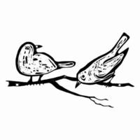 Woodcut Birds on a Branch vector