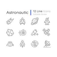 Astronautic linear icons set vector