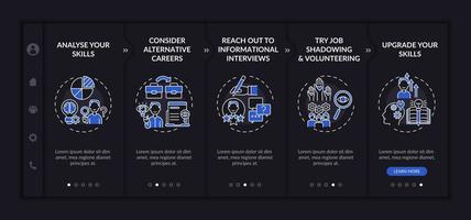 Career change steps onboarding vector template dark theme