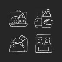 Pickup and delivery option chalk white icons set on black background vector