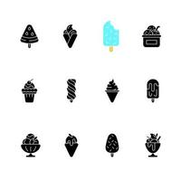 Ice cream varieties black glyph icons set on white space vector