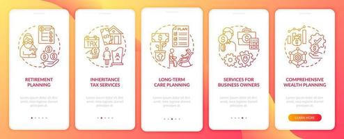 Wealth manage services onboarding mobile app page screen with concepts vector