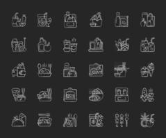 Drinks to go and takeaway food chalk white icons set on black background vector