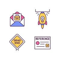 Job transition and resignation RGB color icons set vector