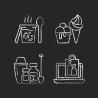 Takeaway and delivery option chalk white icons set on black background vector