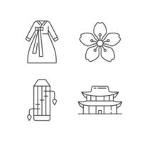Korean ethnic symbols linear icons set vector