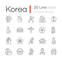 Korea linear icons set vector