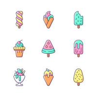 Conjunto de iconos de colores rgb de variaciones de helado vector