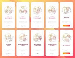 Job transition onboarding mobile app page screen set with concepts vector