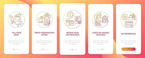 Resignation checklist onboarding mobile app page screen with concepts vector