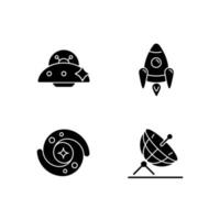 Astronautic black glyph icons set on white space vector
