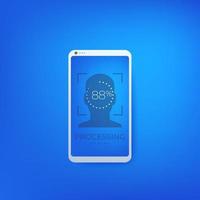 Face recognition and biometric facial scan in smartphone for mobile data protection vector