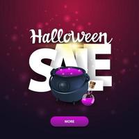 banner web cuadrado de venta de halloween con letras grandes olla de brujas con poción vector