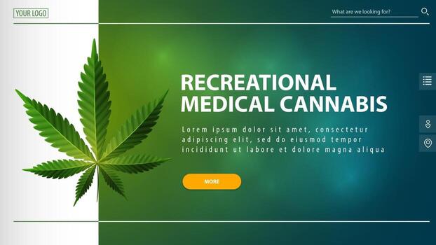 Green banner for website with offer button cannabis leaf and interface elements of website vector