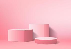 3d background products display podium scene with geometric platform background vector 3d rendering with podium stand to show cosmetic products Stage showcase on pedestal display pink studio