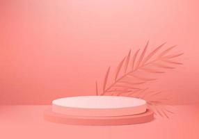 3d background products display podium scene with palm leaf geometric platform background vector 3d render with podium stand show cosmetic product Stage showcase on pedestal display orange studio