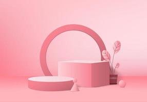 3d display product abstract minimal scene with geometric podium platform cylinder background vector 3d rendering with podium stand for cosmetic products Stage showcase on pedestal 3d pink studio