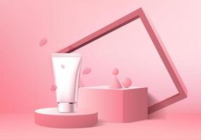 3d background products display podium scene with geometric platform background vector 3d rendering with podium stand to show cosmetic products Stage showcase on pedestal display pink studio