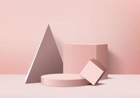 3d display product abstract minimal scene with geometric podium platform cylinder background vector 3d rendering with podium stand for cosmetic products Stage showcase on pedestal 3d pink studio
