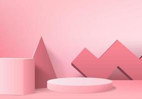 3d display product abstract minimal scene with geometric podium platform cylinder background vector 3d rendering with podium stand for cosmetic products Stage showcase on pedestal 3d pink studio