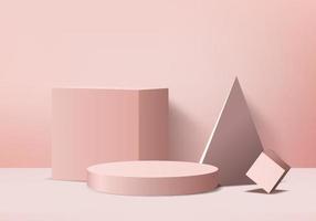 3d background products display podium scene with geometric platform background vector 3d rendering with podium stand to show cosmetic products Stage showcase on pedestal display pink studio