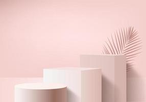 Los productos de fondo 3D muestran la escena del podio con el vector de fondo de la plataforma geométrica Representación 3d con el soporte del podio para mostrar productos cosméticos Escaparate del escenario en la pantalla del pedestal Estudio rosa
